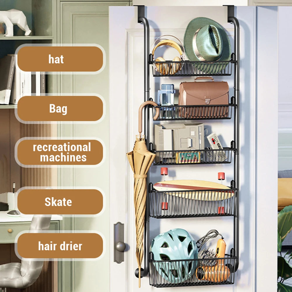 HiMIS Over the Door Storage Organizer Metal Hanging Shelf Adjustable Basket