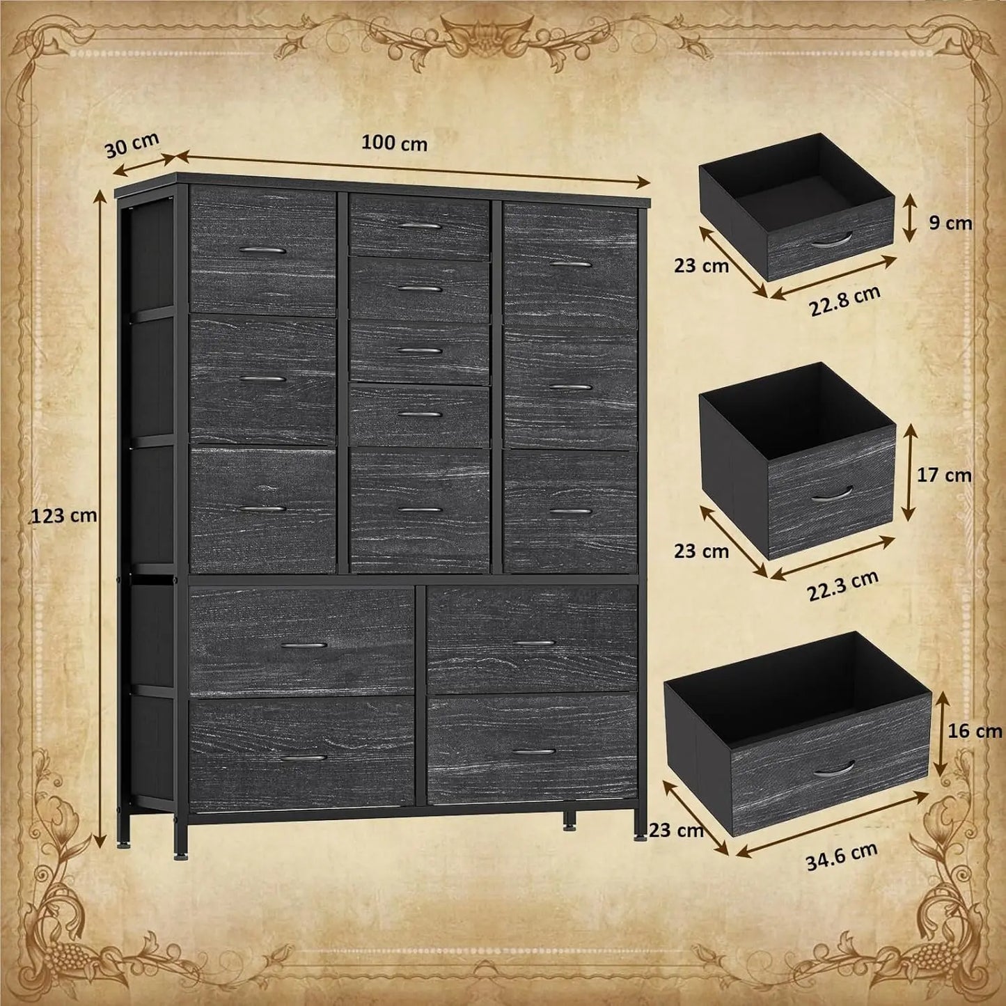 NONECN 15-Drawer Fabric Chest Of Drawers With Metal Frame