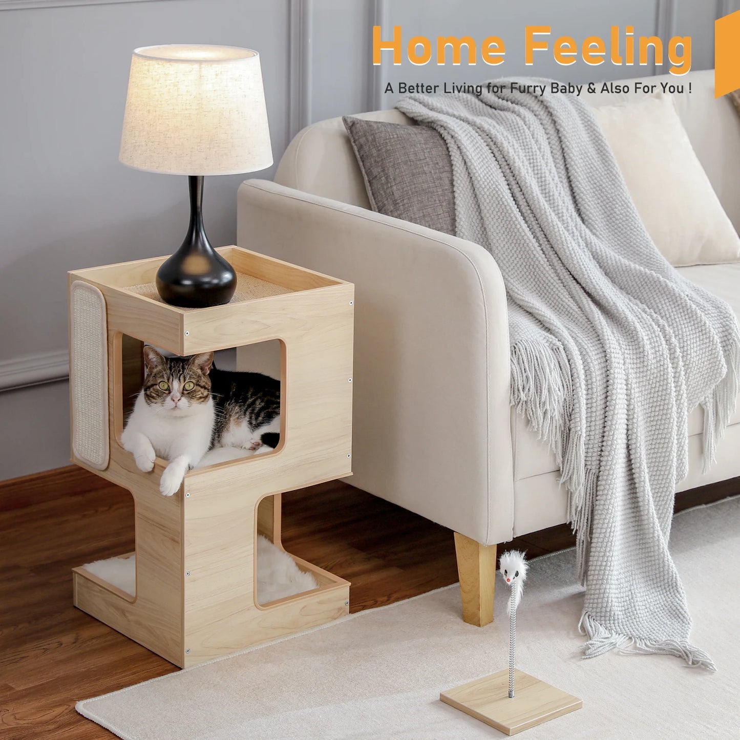 PAWZ Road Wood Cat Condo House Bed With Removable Mats