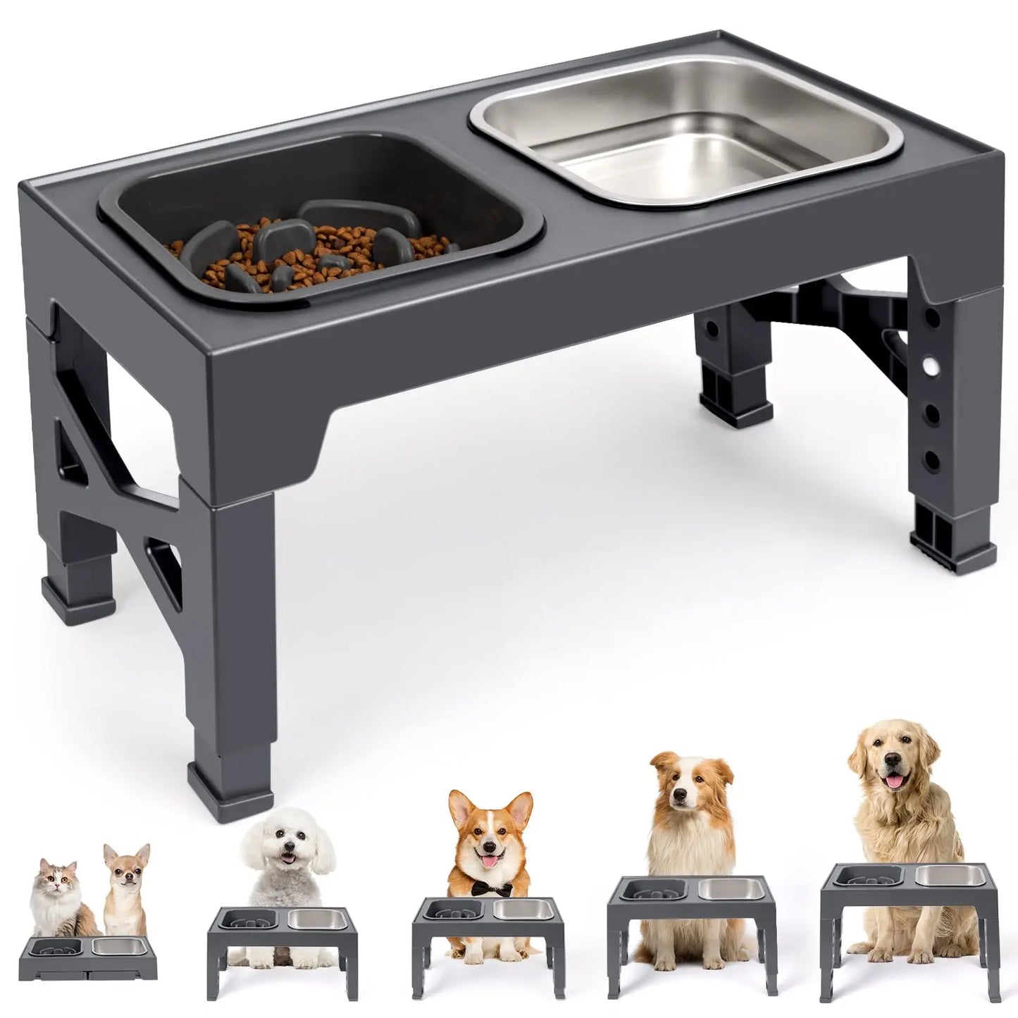2-In-1 Elevated Slow Feeder Dog Bowls Non-Slip With Foldable Stand