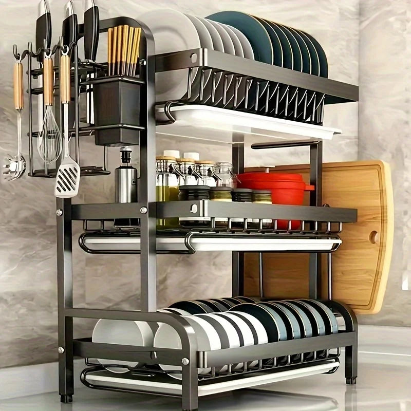 Three-Tier Space-Saving Kitchen Dish Rack For All Tableware