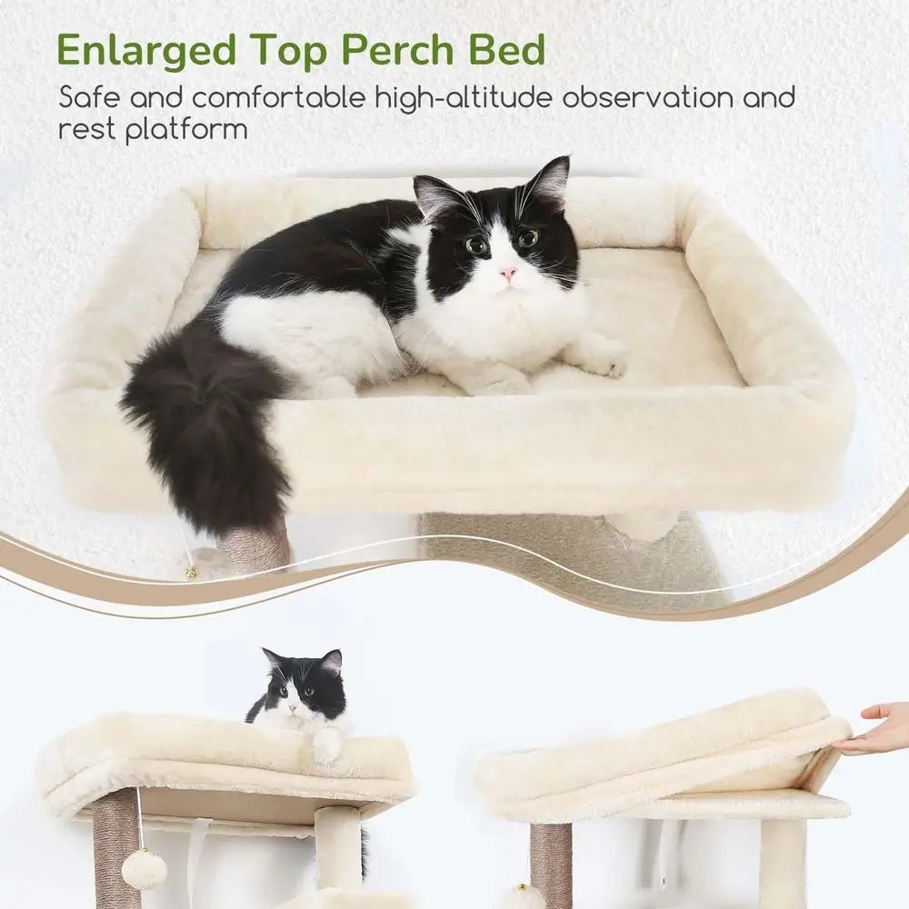 Sturdy Cat Tower With Scratching Post, Hammock And Condo