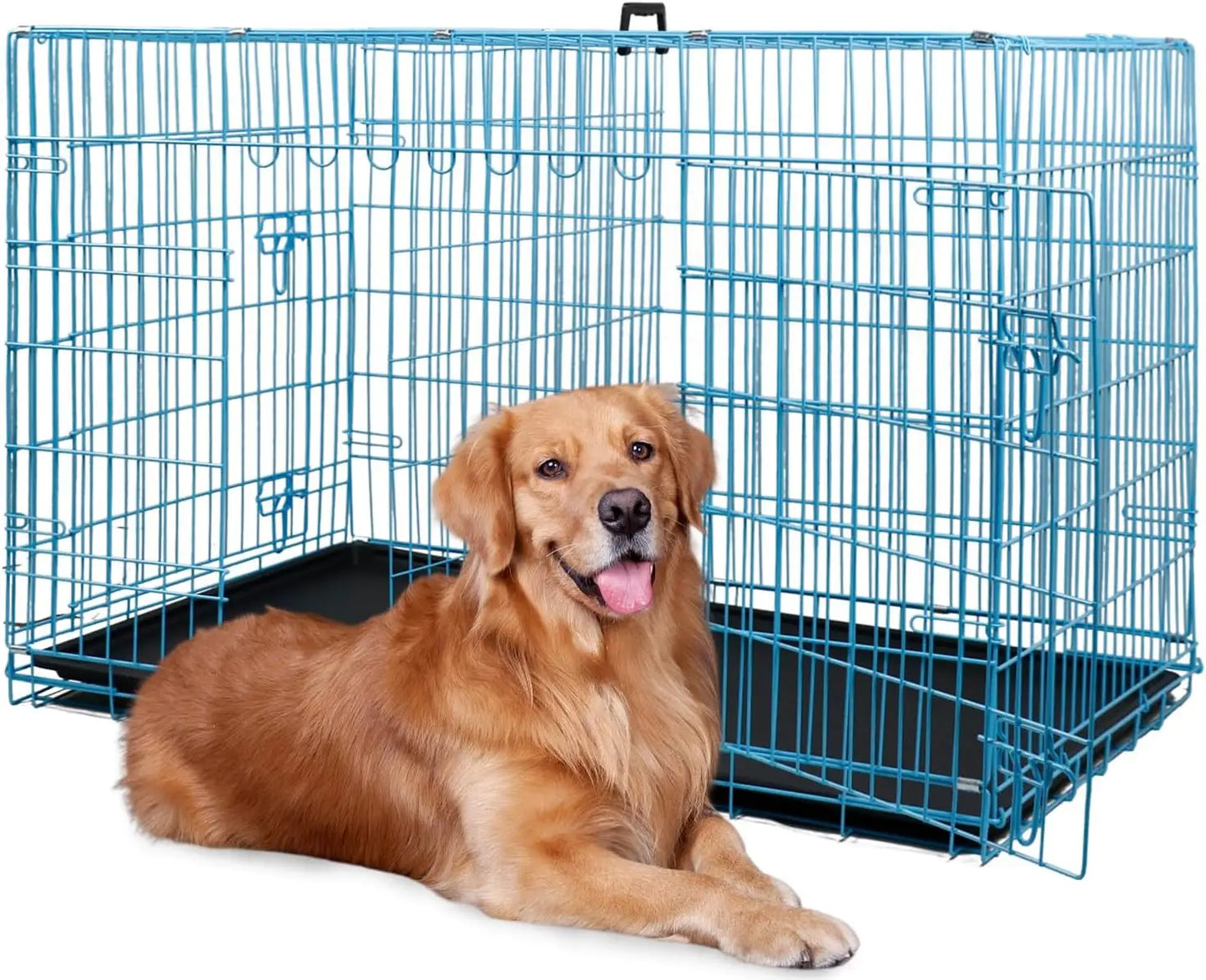 BestPet Dog Crate Folding Kennel With Double Doors Leakproof Tray