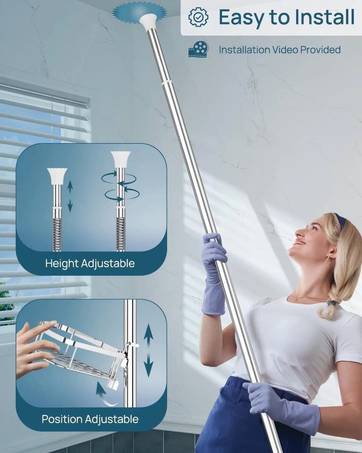 Adjustable Shower Corner Caddy With 4 Shelves And Tension Pole
