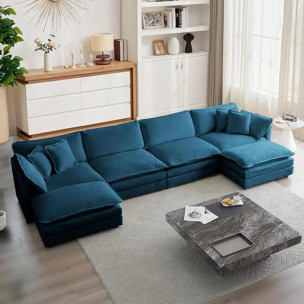 Modular Contemporary Sofa Set With Two Removable Ottomans
