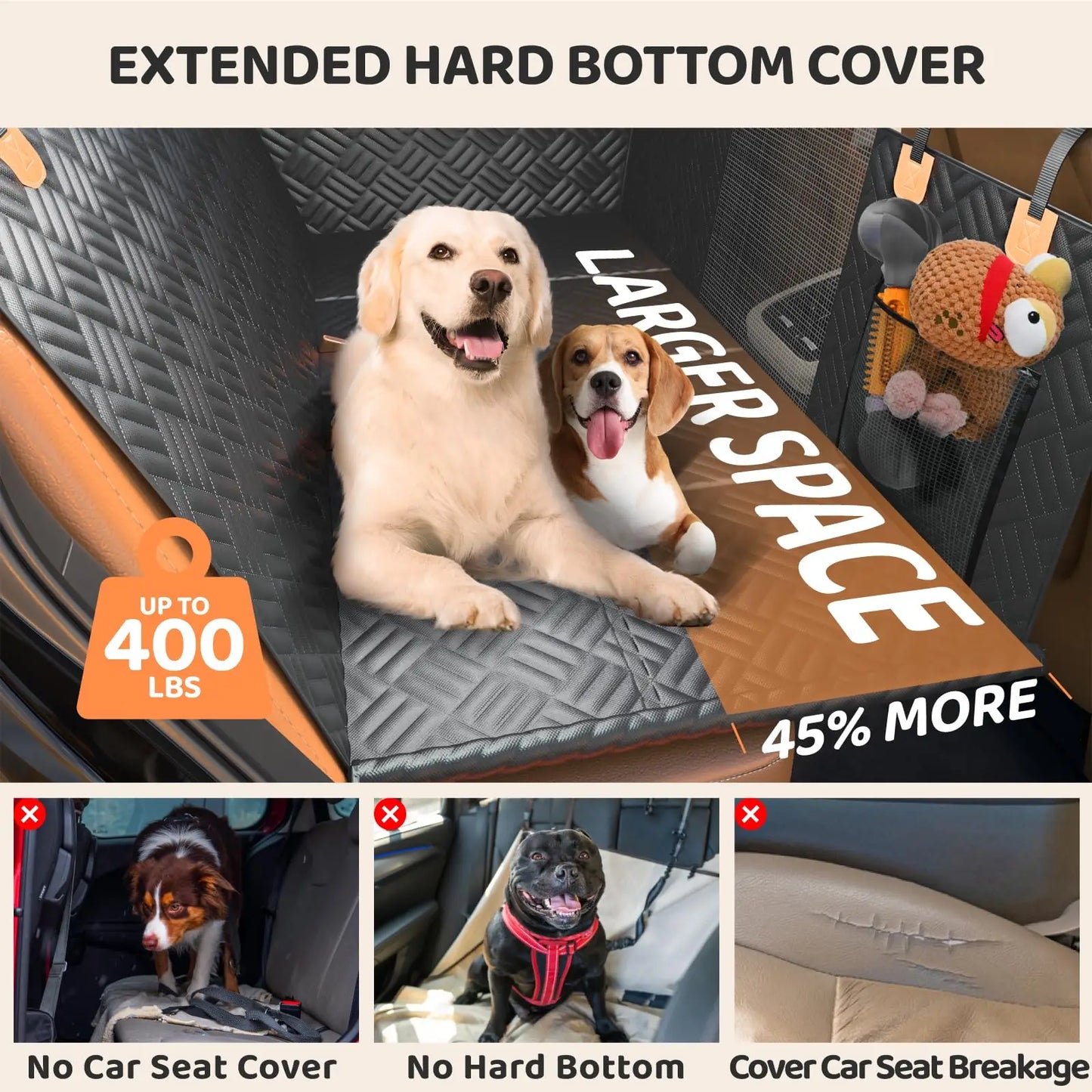 NONECN Heavy Duty Dog Seat Cover With Back Seat Extender