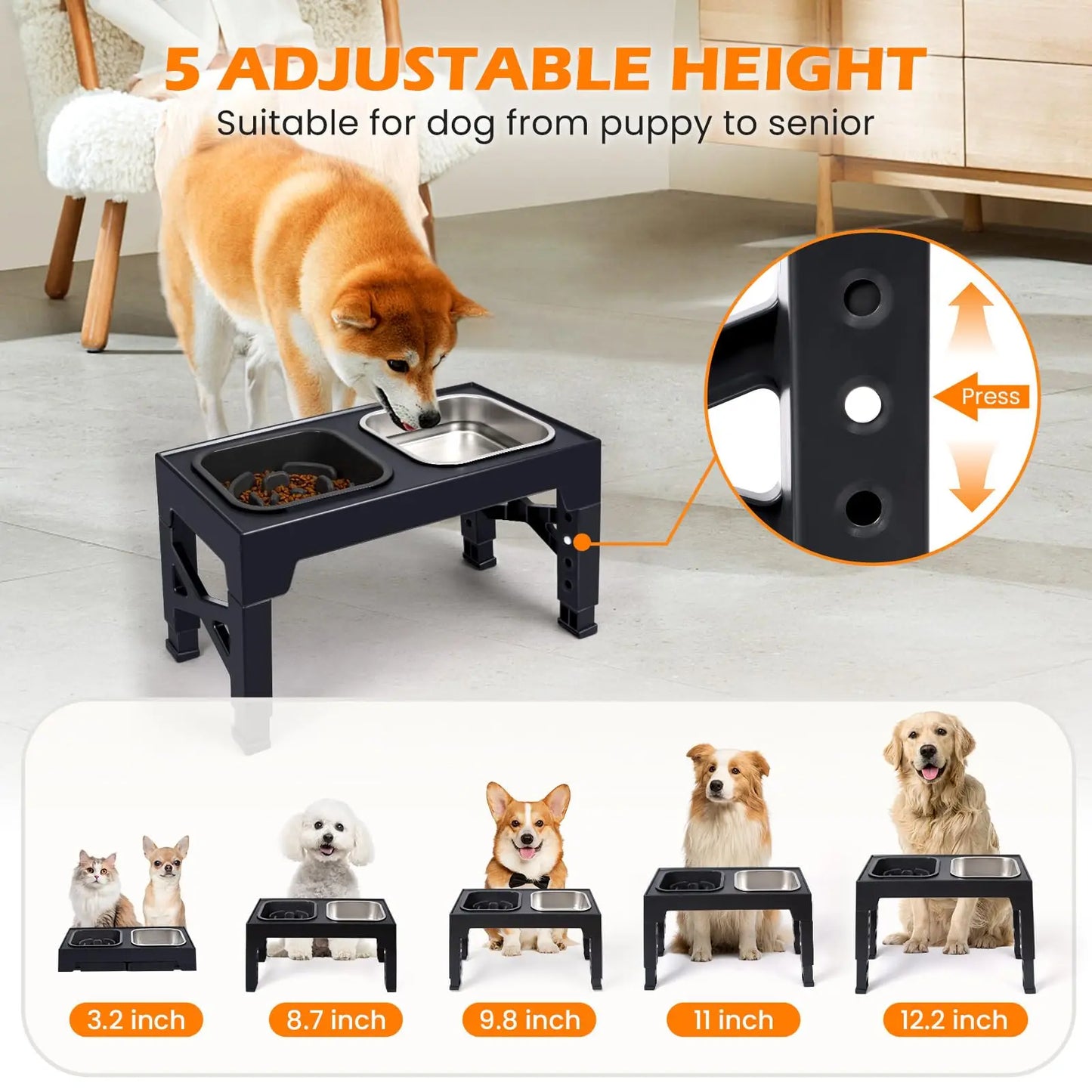 2-In-1 Elevated Slow Feeder Dog Bowls Non-Slip With Foldable Stand