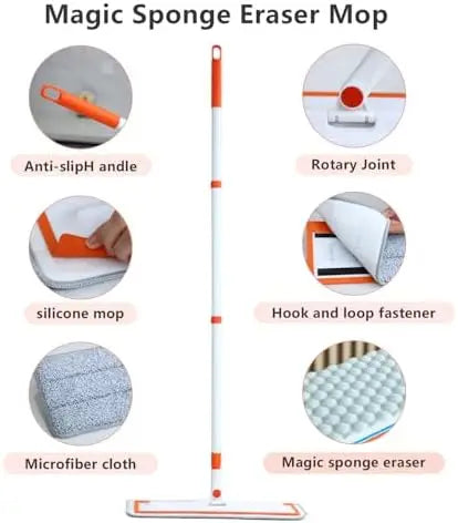 XMSJ Magic Sponge Mop With Flexible Head And Microfiber Pads