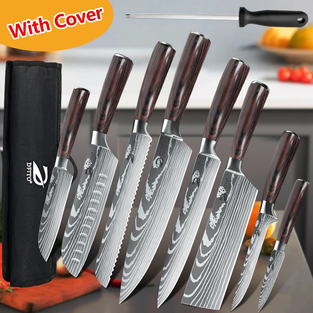 Kitchen Knife Set Stainless Steel Chef Santoku Cleaver Utility