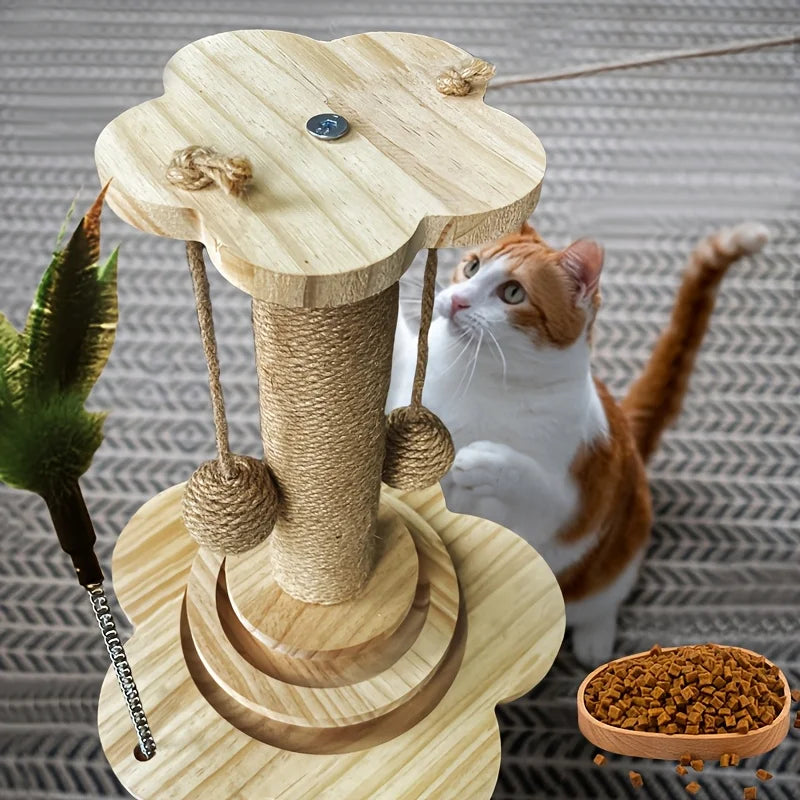 Indoor Cat Scratching Post With Two Layer Ball Track Toy