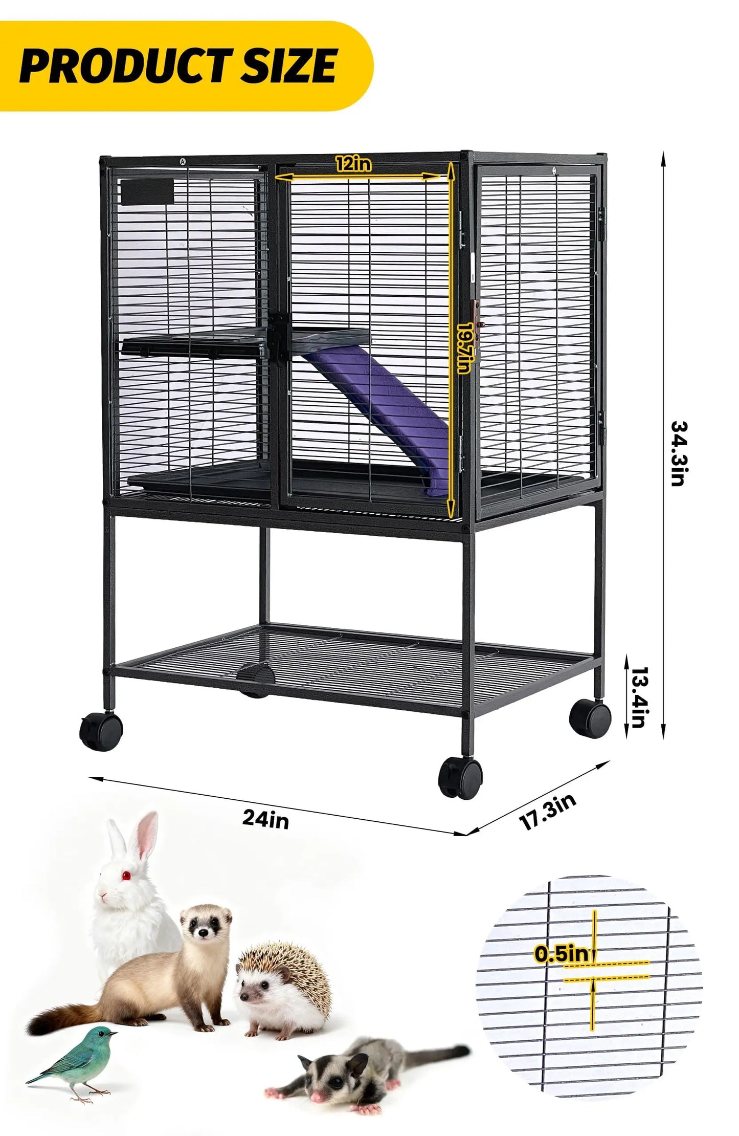 HiMISSCN Multi Level Small Animal Cage With Ramp Removable Tray