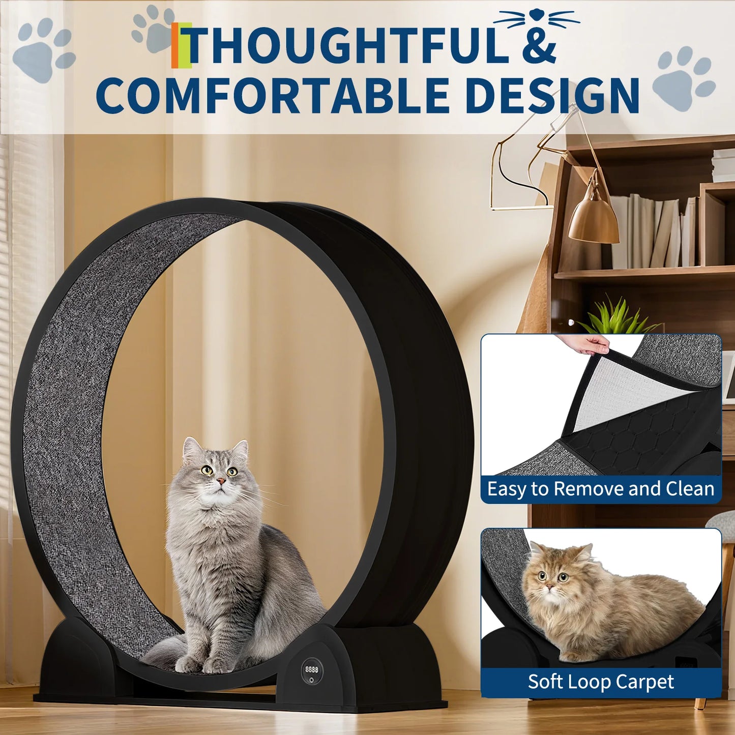 HiMISS Cat Exercise Wheel Super Quiet Pedometer Removable Mat Fitness