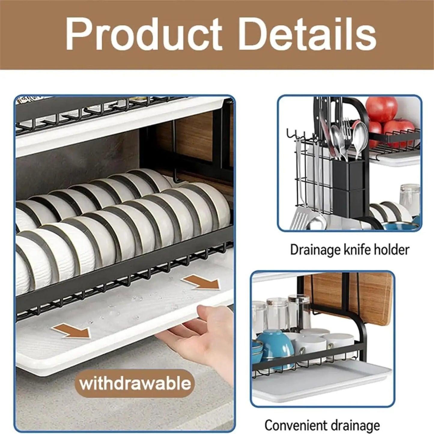 Three-Tier Space-Saving Kitchen Dish Rack For All Tableware