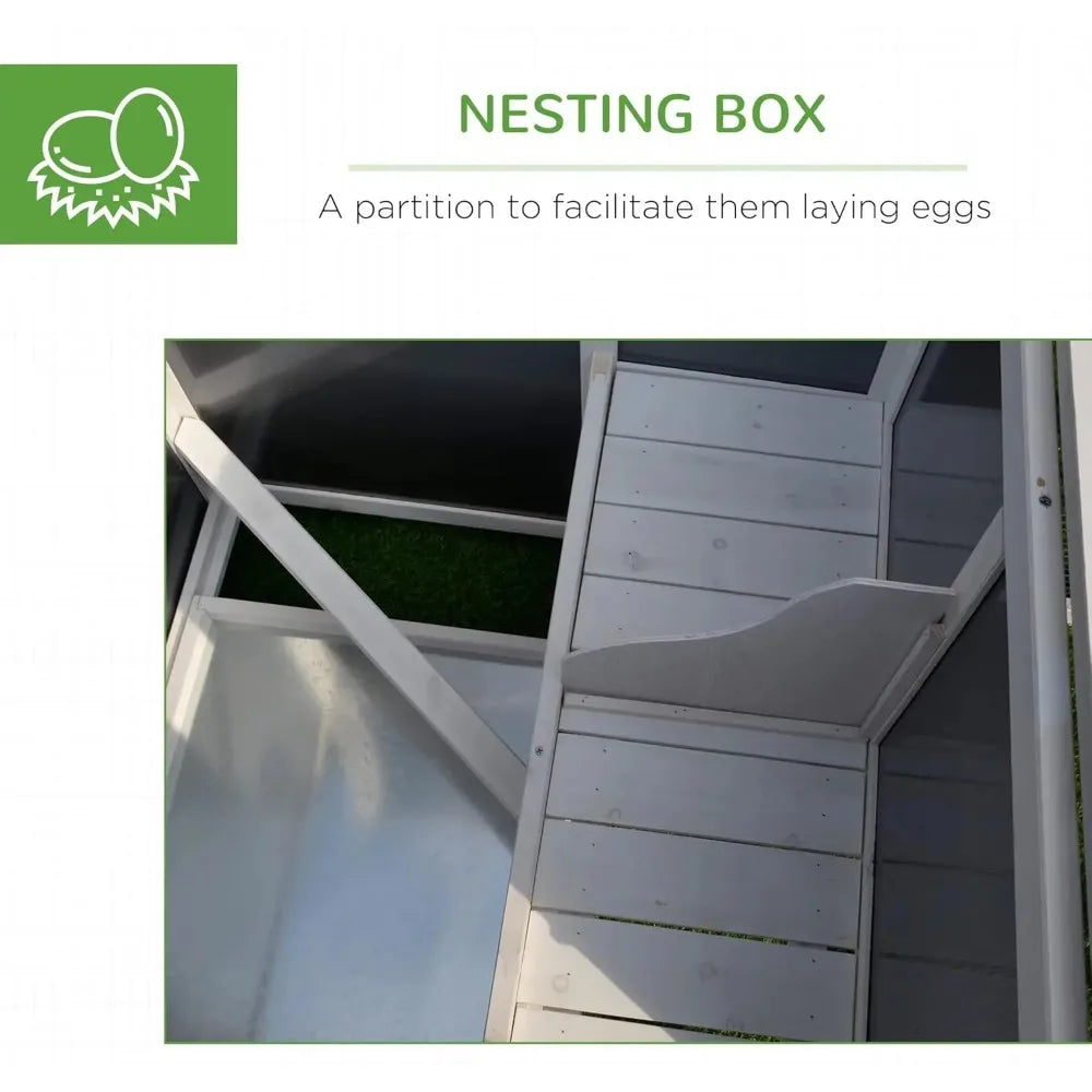 Outdoor Wood Chicken Coop With Run, Nesting Box And Tray