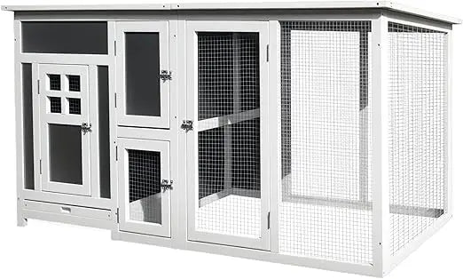 Outdoor Wood Chicken Coop With Run, Nesting Box And Tray