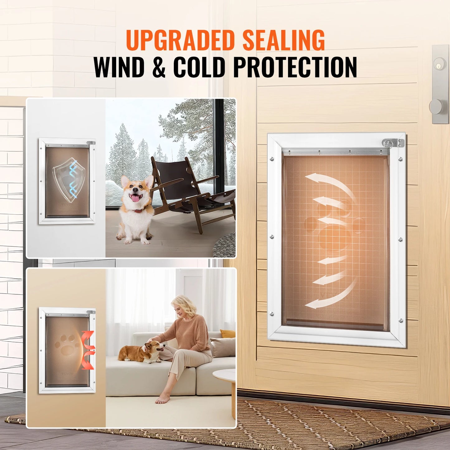 SucceBuy Weatherproof Pet Door Aluminum Frame With Lockable PVC Flap