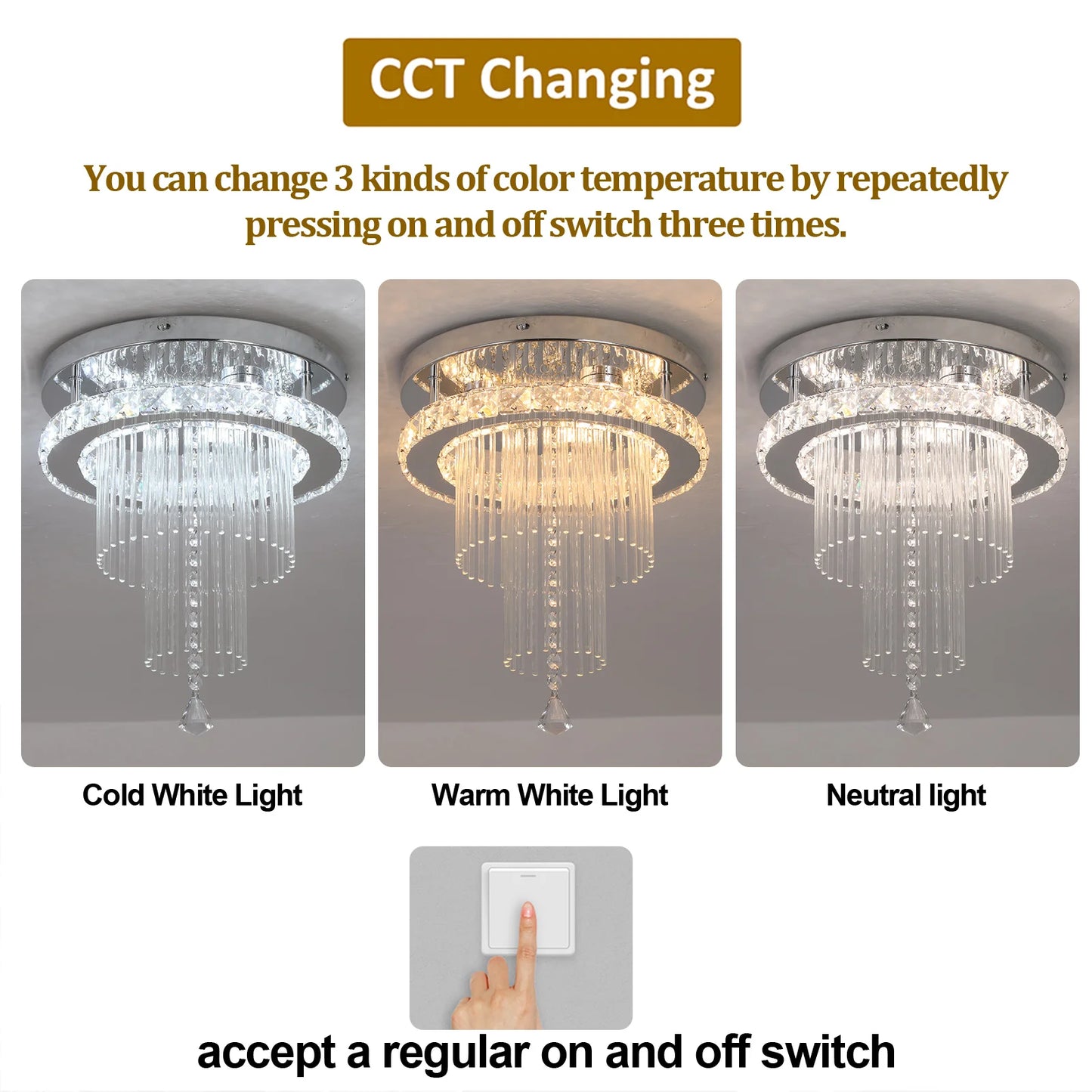 Deckrico Drop Crystal Pendant LED Chandelier For Living Room