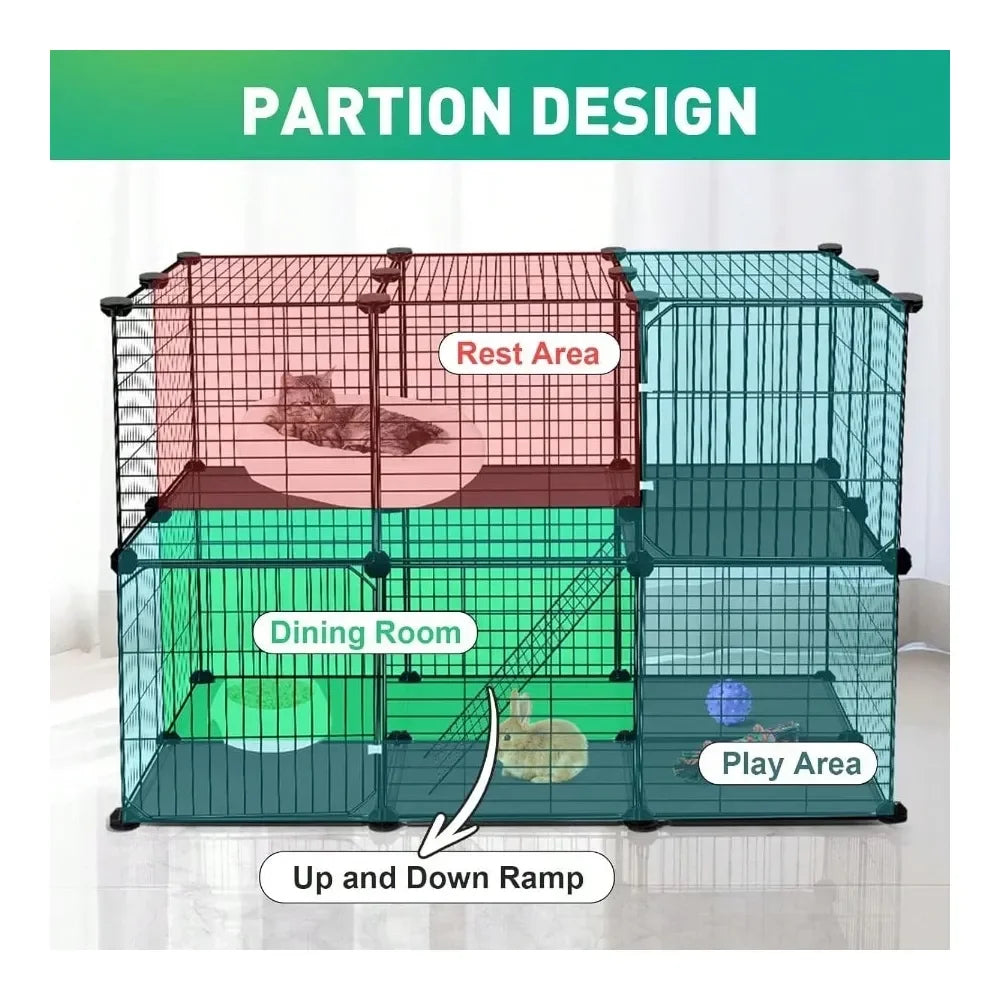 XMSJ Pet Playpen Panels With Dual Doors For Small Animals