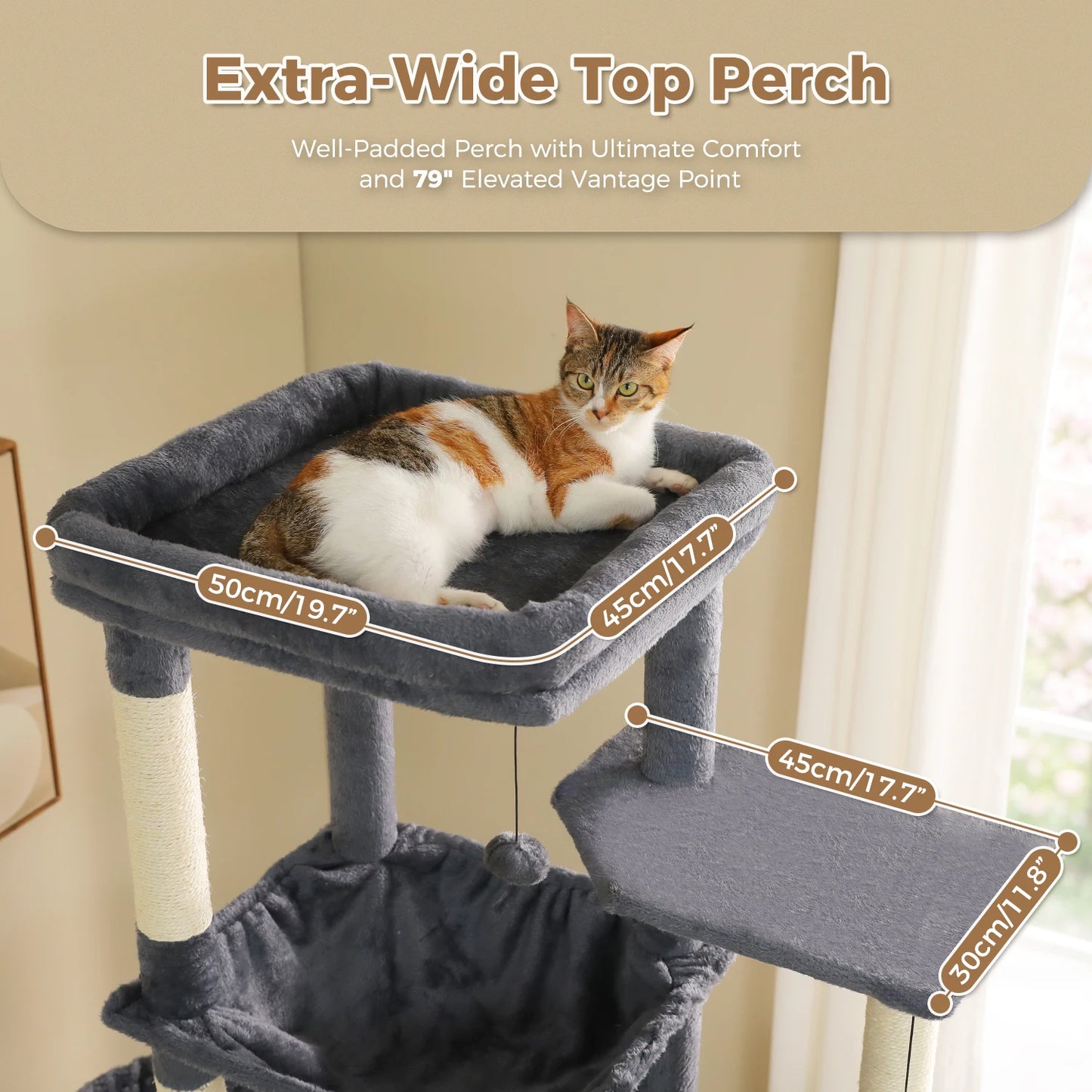 PAWZ Road Tall Cat Tree With Large Condo And Sisal Scratching Posts