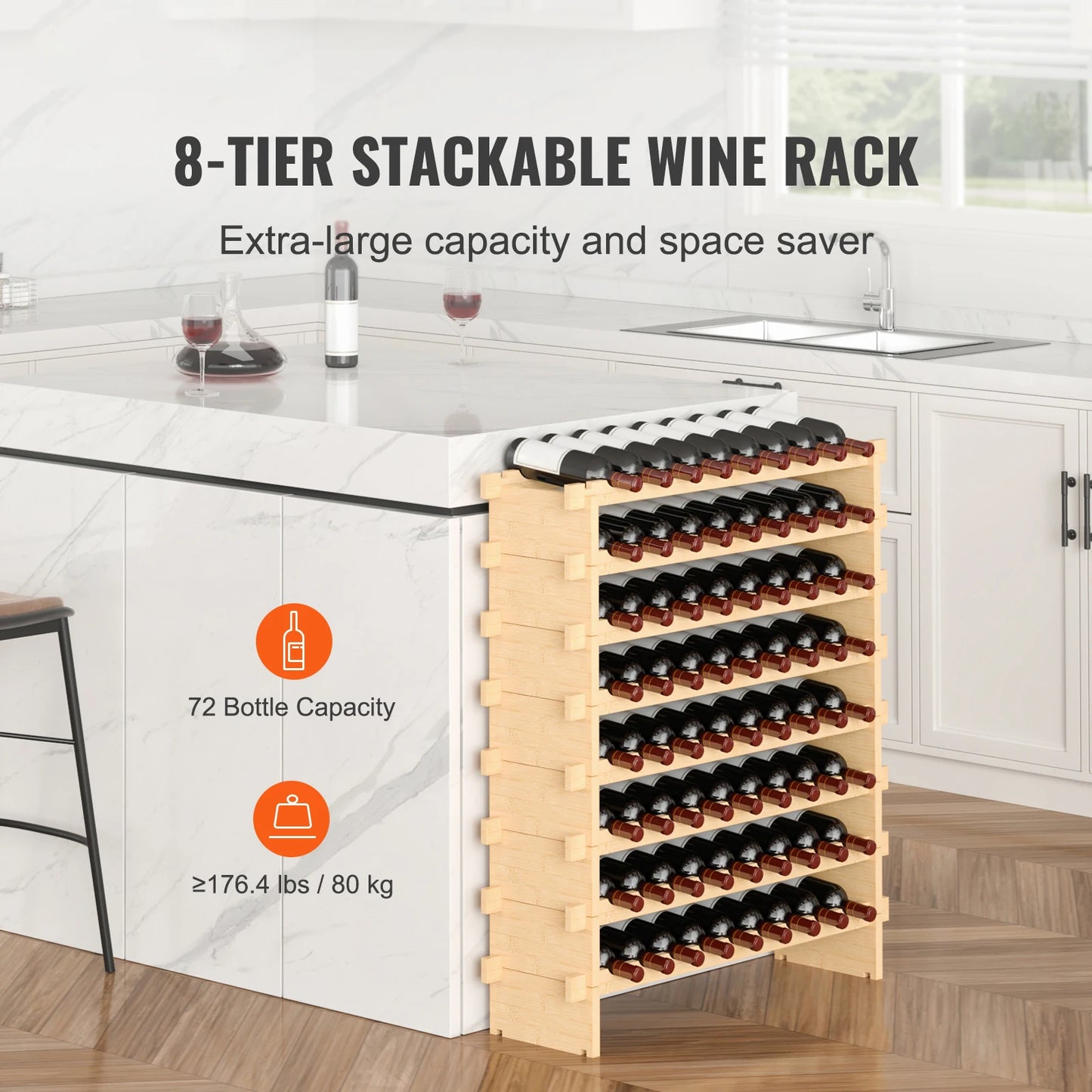 SucceBuy Bamboo 8 Tier Stackable Wine Rack For Kitchen