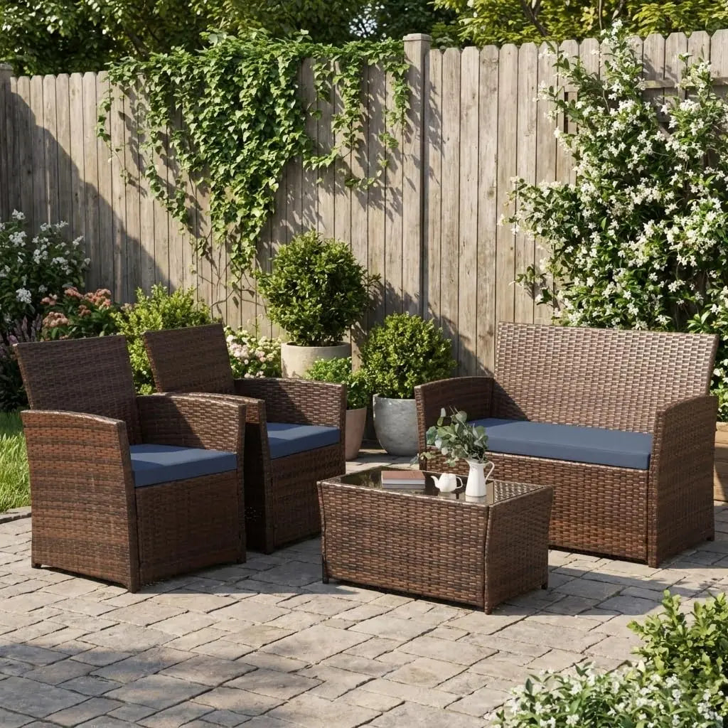 Outdoor 4 Piece Wicker Patio Furniture Set with Table