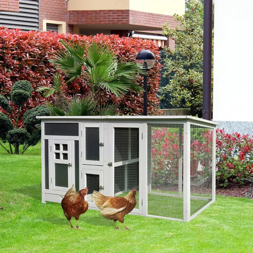 Outdoor Wood Chicken Coop With Run, Nesting Box And Tray