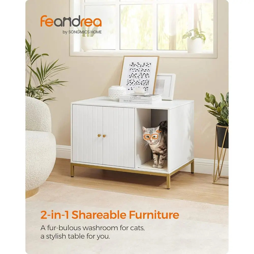 Cat Litter Box Enclosure With Scratch Pad Front Entry Double Cabinet