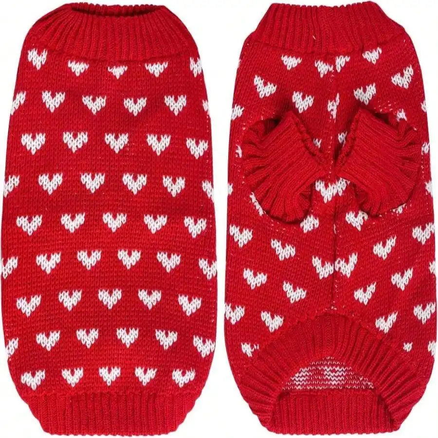 Knitted Dog Sweater With Heart Pattern For Small Pets