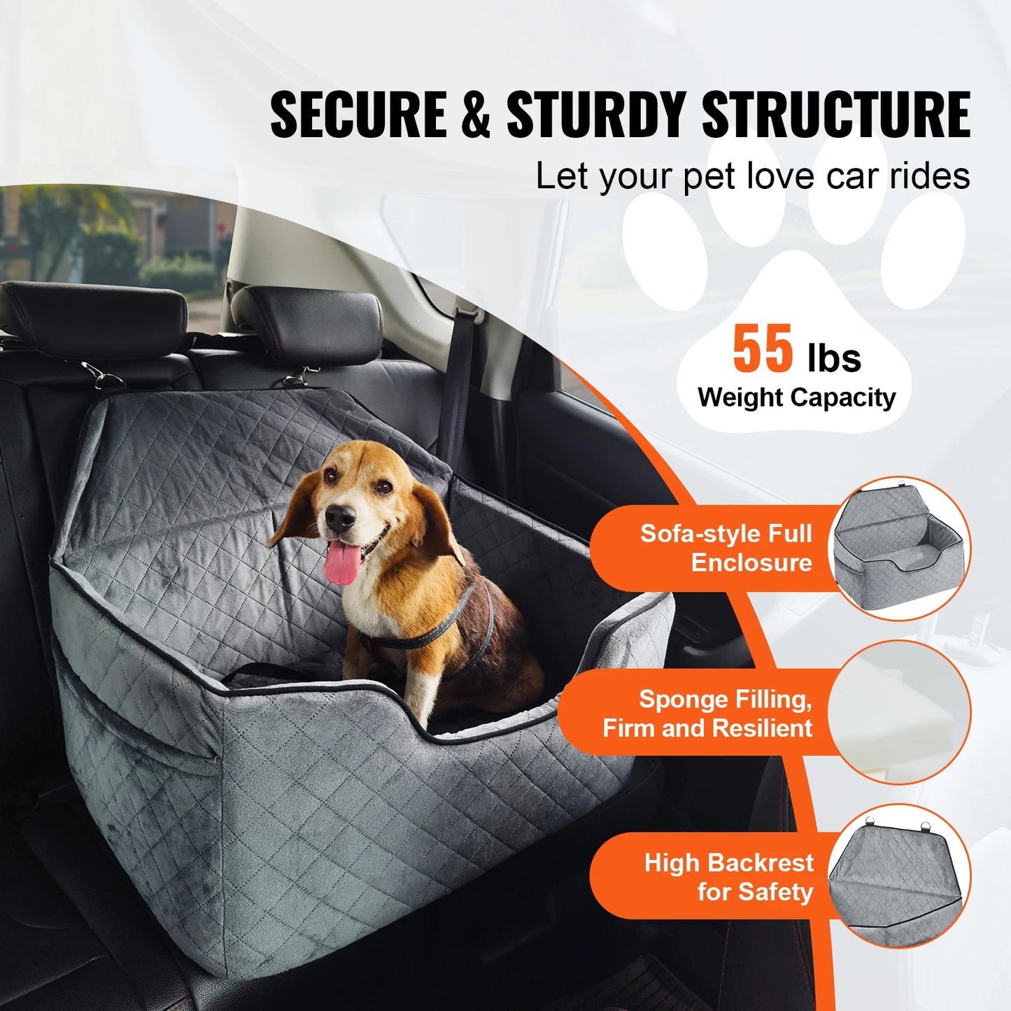 SucceBuy Dog Car Booster Seat With Storage Pocket
