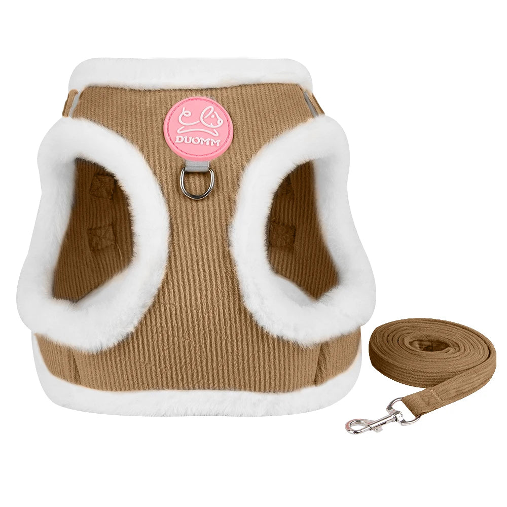 Autumn Winter Warm Chihuahua Harness With Fur And Leash Set