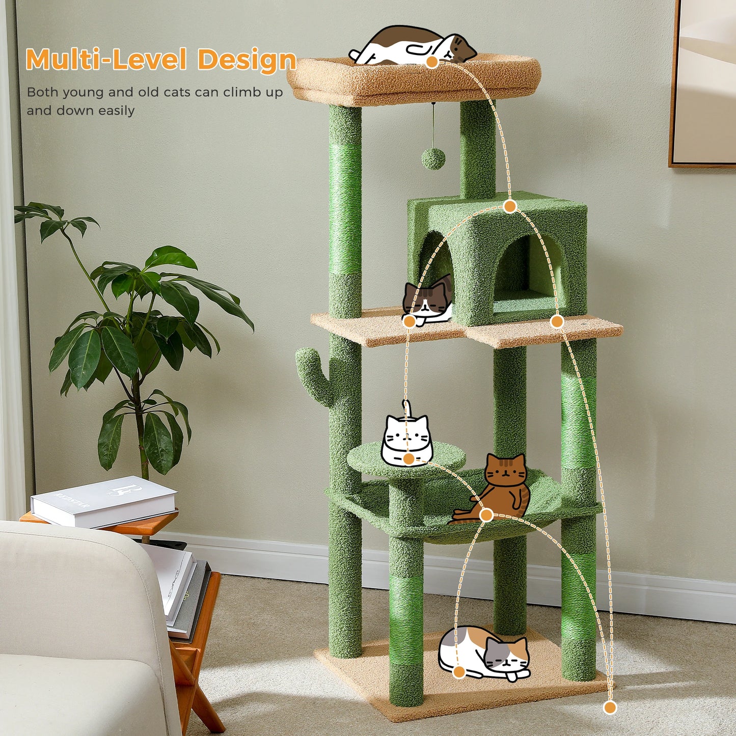 PAWZ Road Cat Tree Indoor Multi Level Tower With Hammock Sisal Scratching Posts