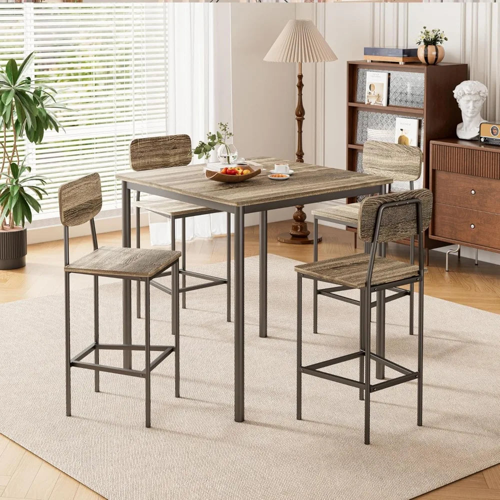 Industrial Dining Table Set With Stools In Gray Finish