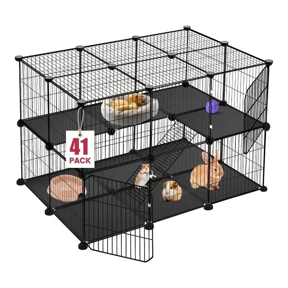 XMSJ Pet Playpen Panels With Dual Doors For Small Animals