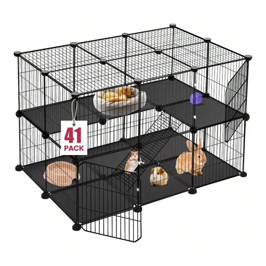 XMSJ Pet Playpen Panels With Dual Doors For Small Animals