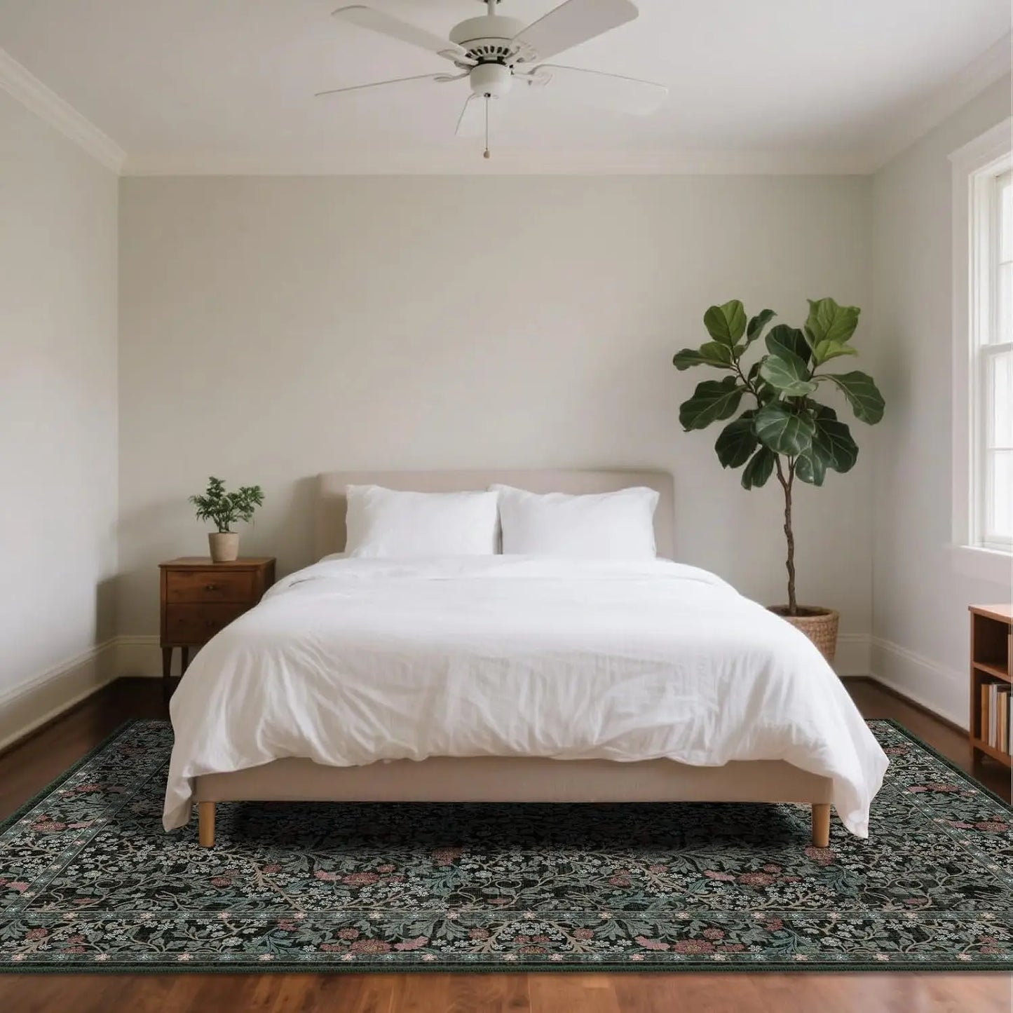 Washable Vintage Floral Rug Non Slip Stain Resistant Cotton