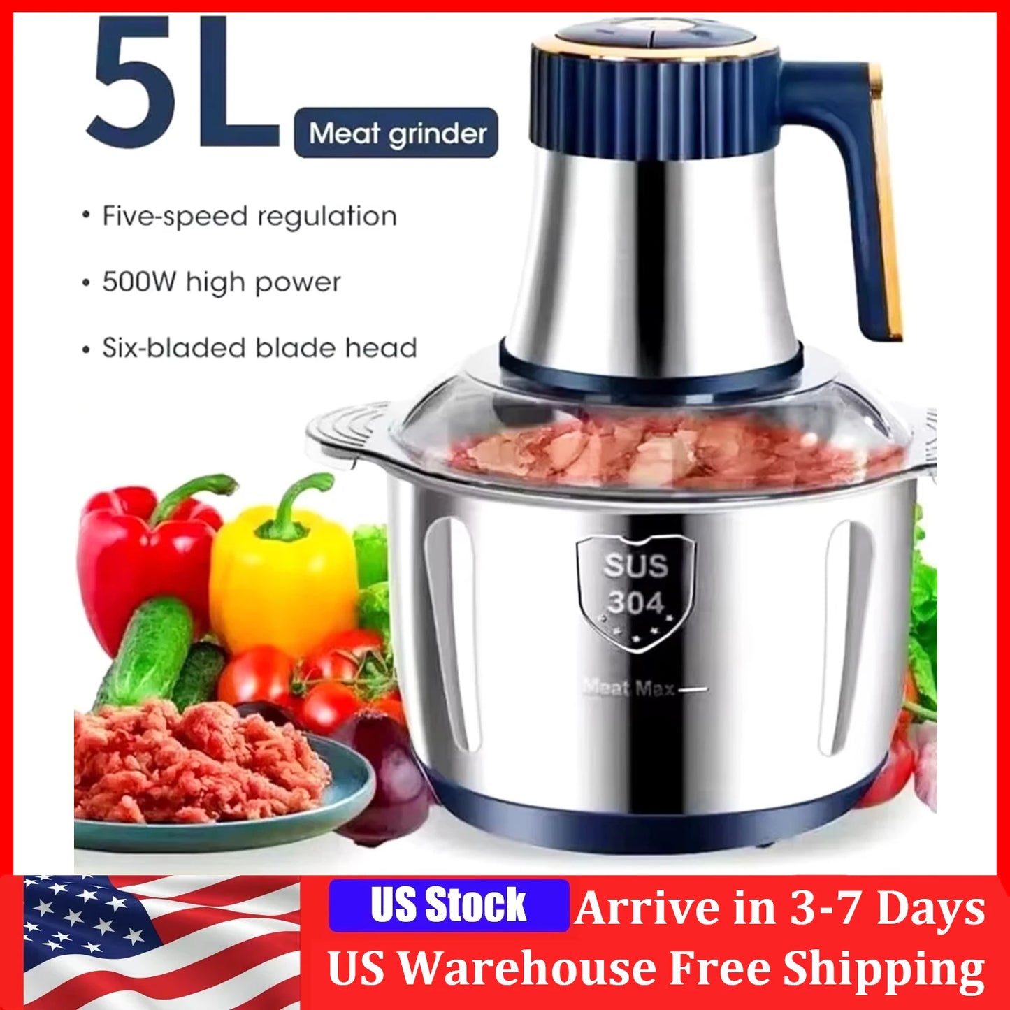 Electric Meat Grinder And Vegetable Slicer Chopper Stainless Steel
