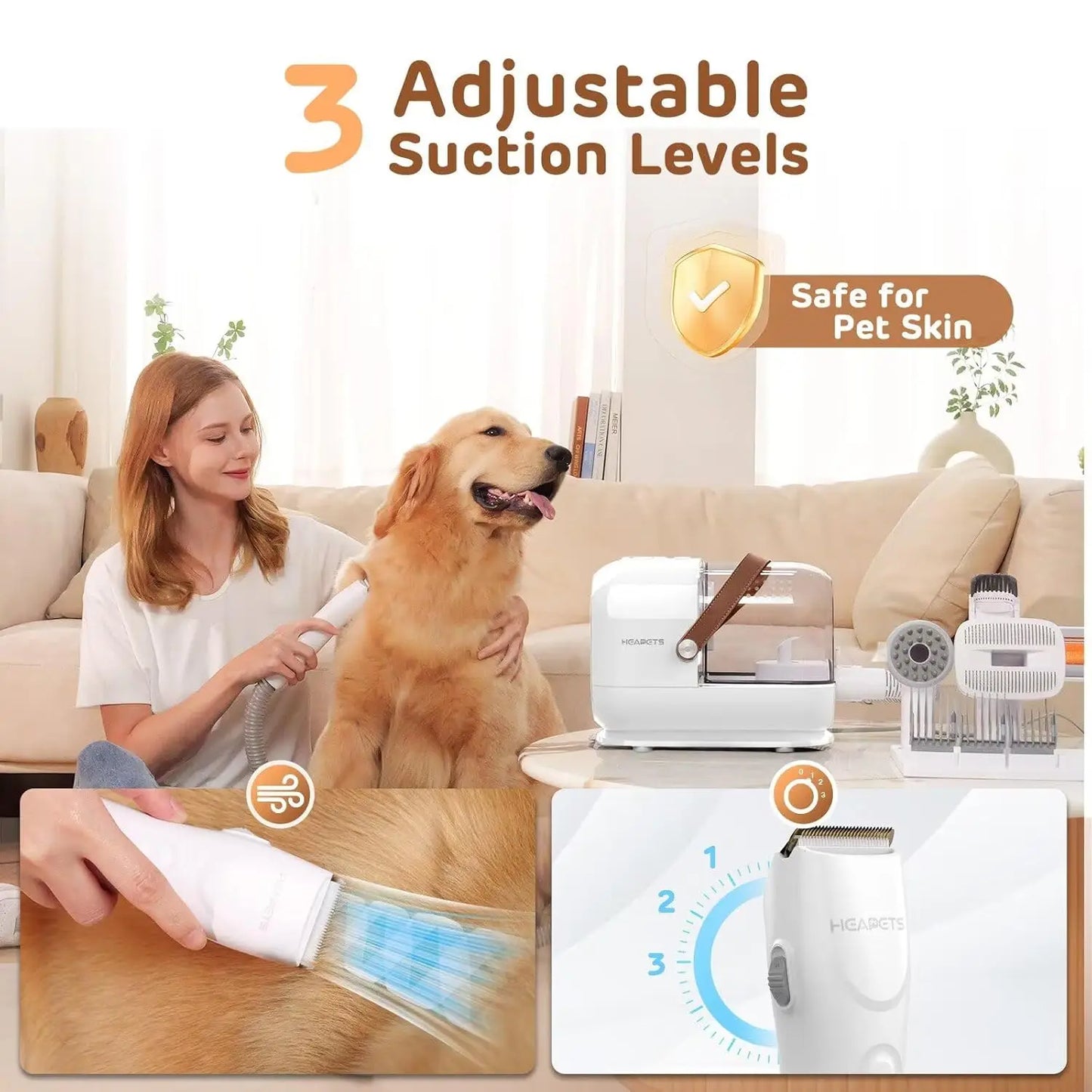 Pet Grooming Vacuum Kit With Seven Tools And Low Noise