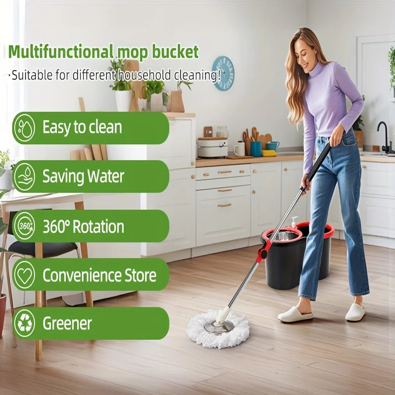 AEHOMECN Heavy Duty Spin Mop And Bucket Set With 360 Degree Rotating Mop Heads