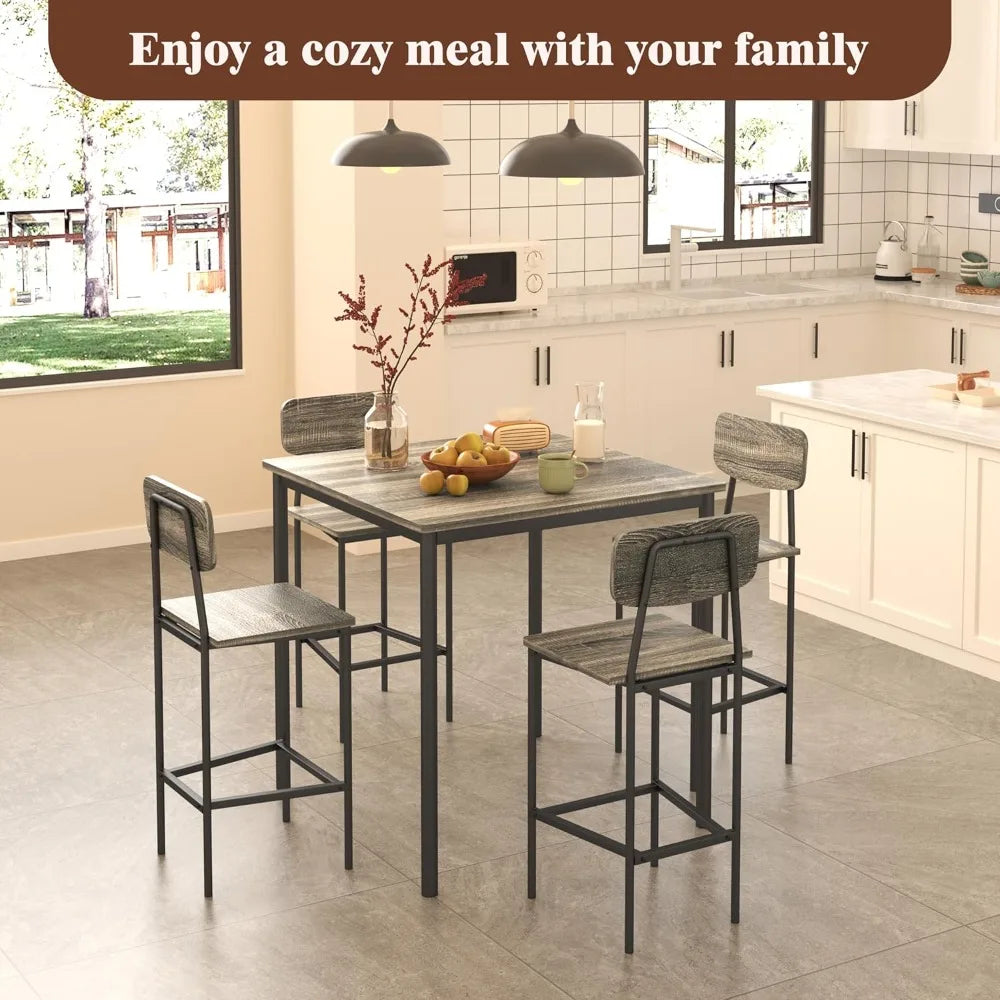 Industrial Dining Table Set With Stools In Gray Finish