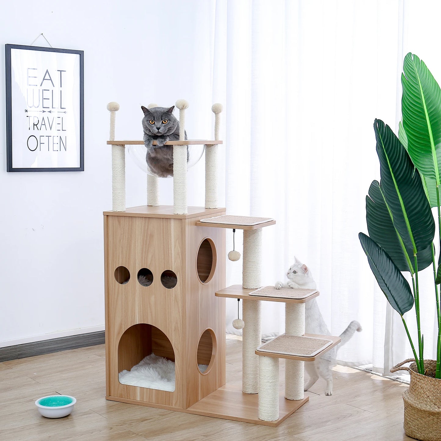 PAWZ Ro Multi Level Cat Tree Indoor Wood Tower With Scratching Posts And Cat Toys