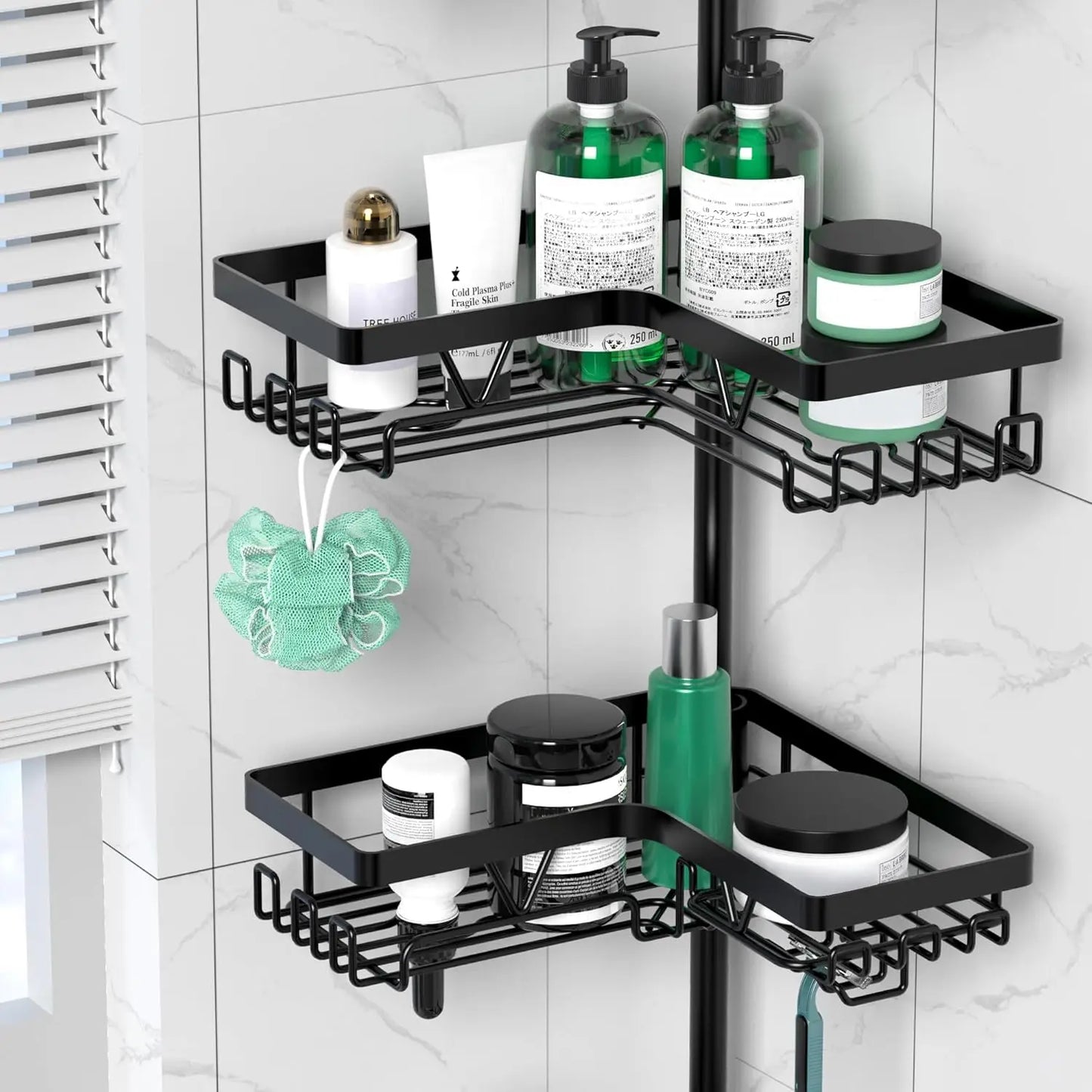 Stainless Steel 4 Tier Adjustable Shower Caddy Tension Pole