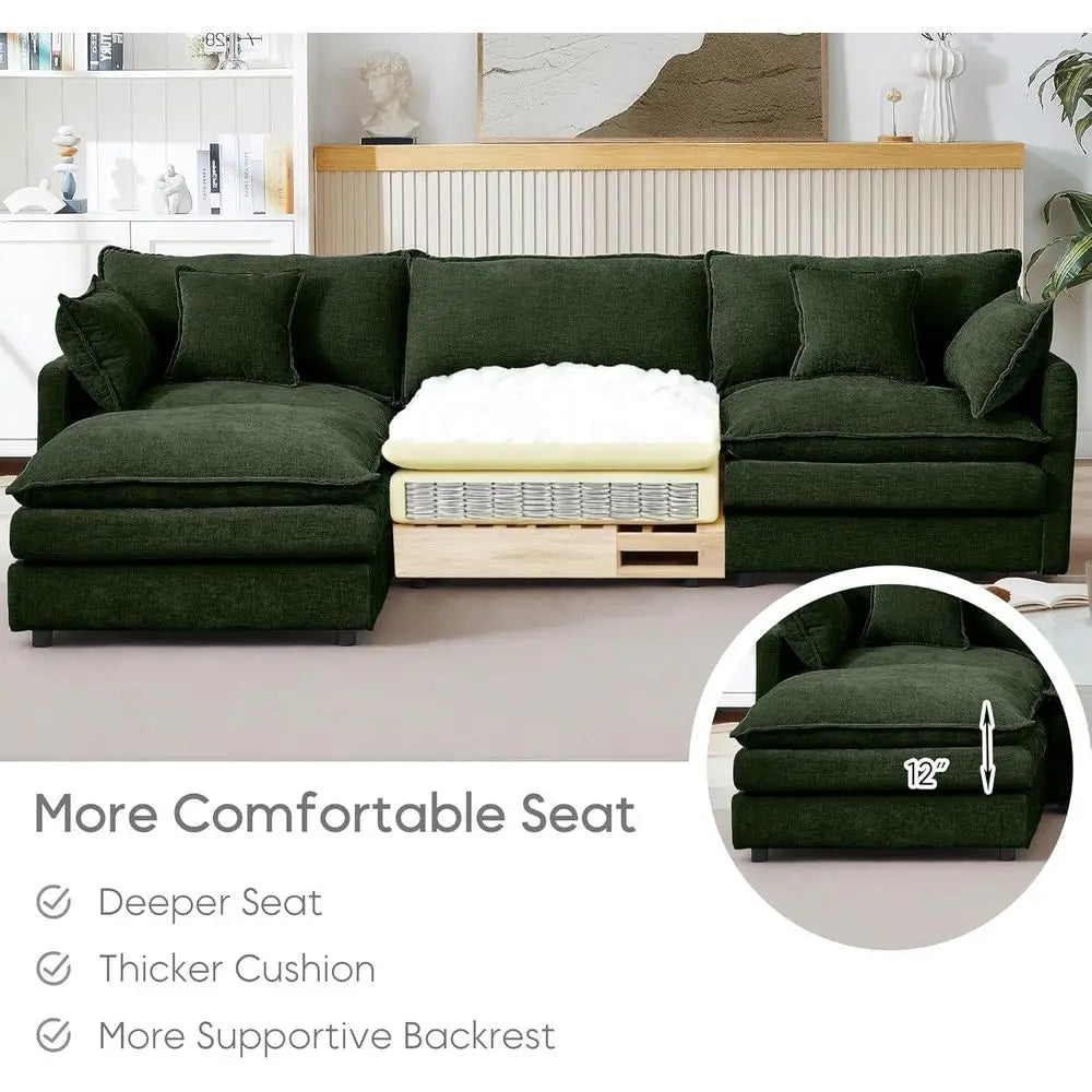 L Shaped Sectional Sofa Chenille Upholstery Ottoman