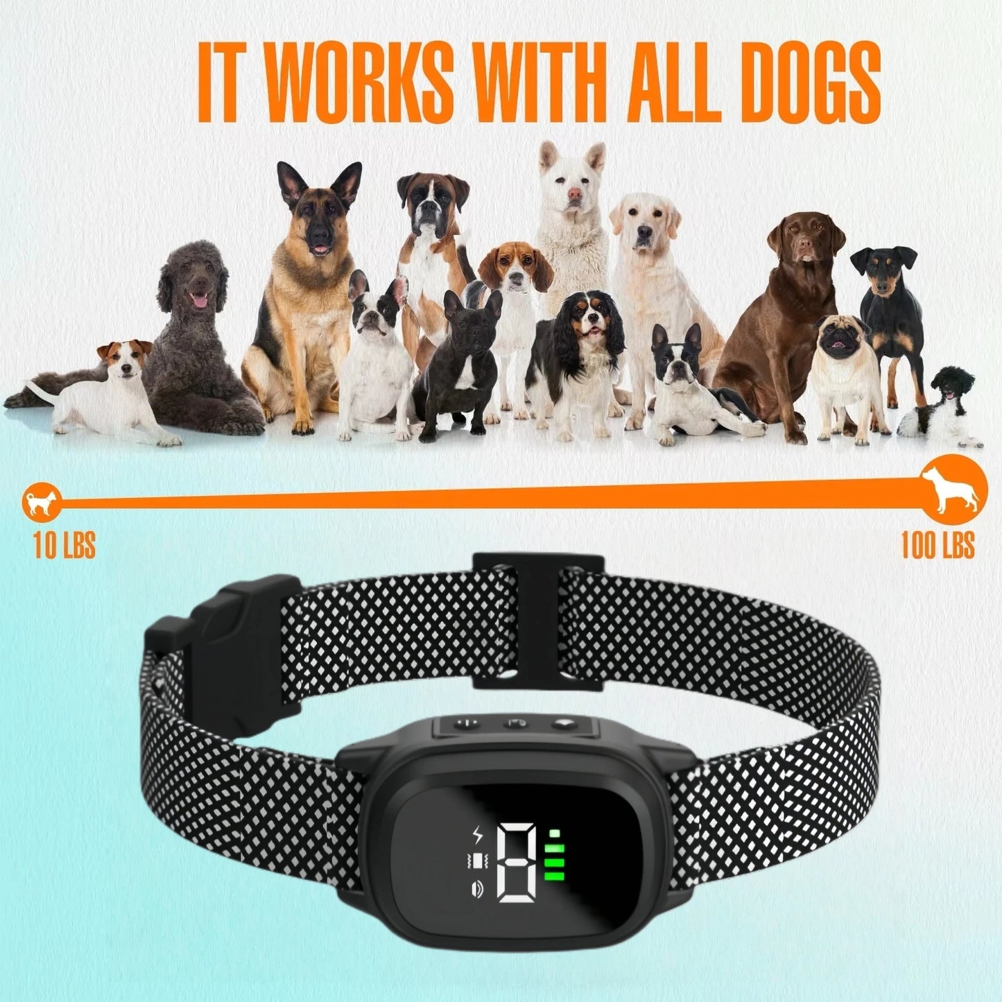 Waterproof Dog Bark Collar Rechargeable Anti Bark Training Vibration Collar