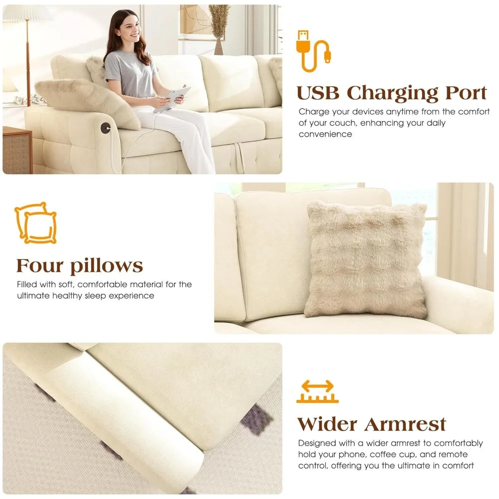 XIAOLANG L Shaped Sectional Sofa Bed With Storage And USB Ports