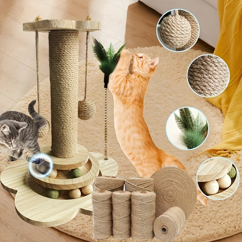 Indoor Cat Scratching Post With Two Layer Ball Track Toy
