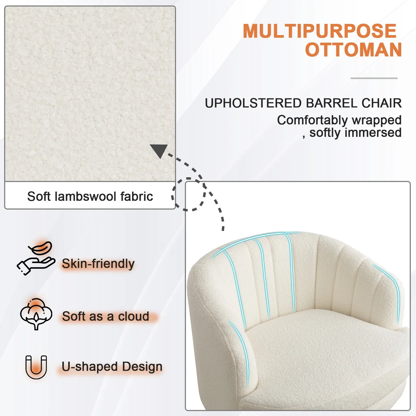 EBELLO 360 Degree Swivel Barrel Chair With Armrests