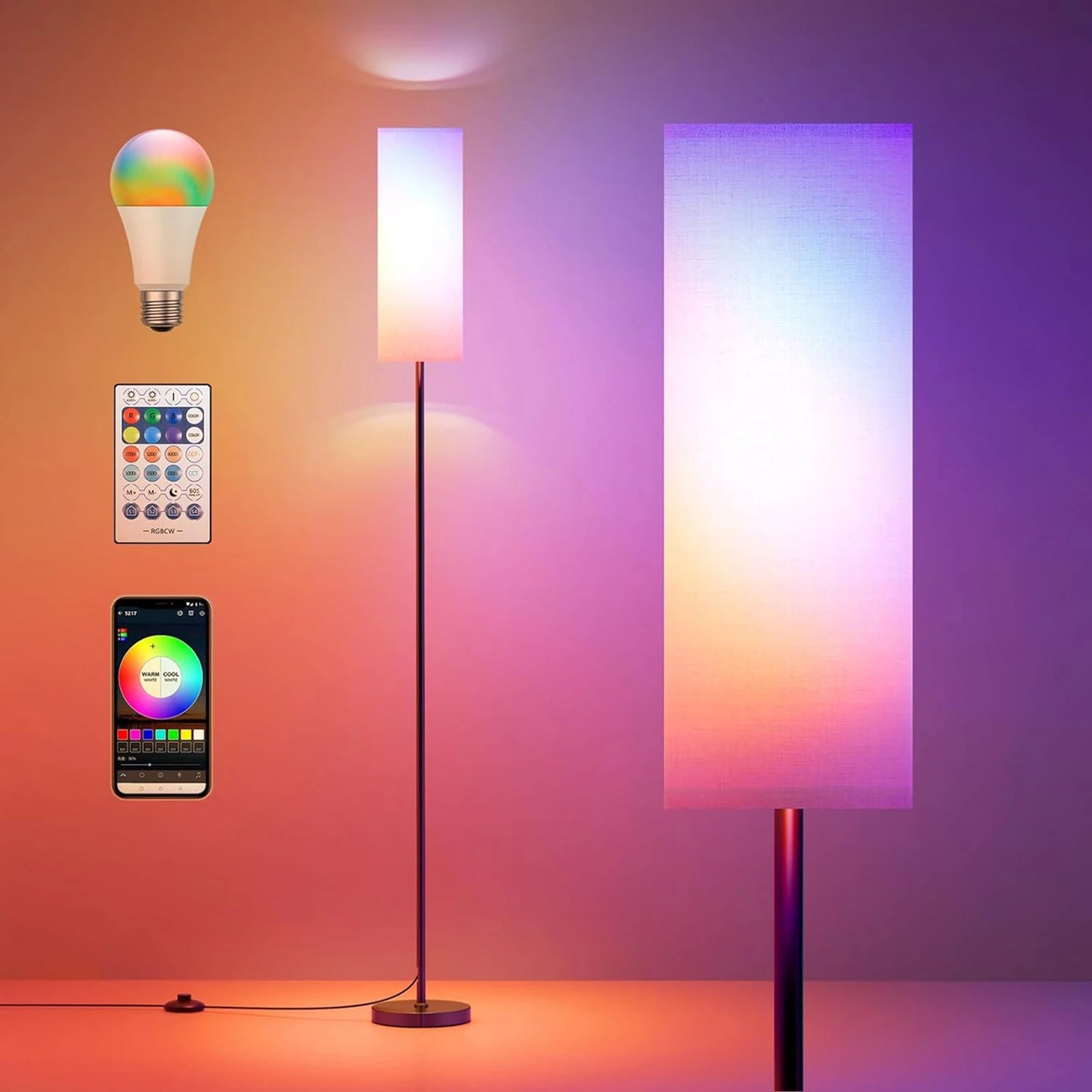 Modern Floor Lamp Tall RGB Light for Bedroom