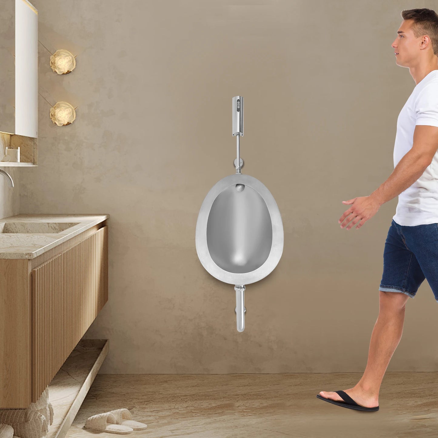 Stainless Steel Wall Mounted Sensor Urinal For Commercial Restrooms