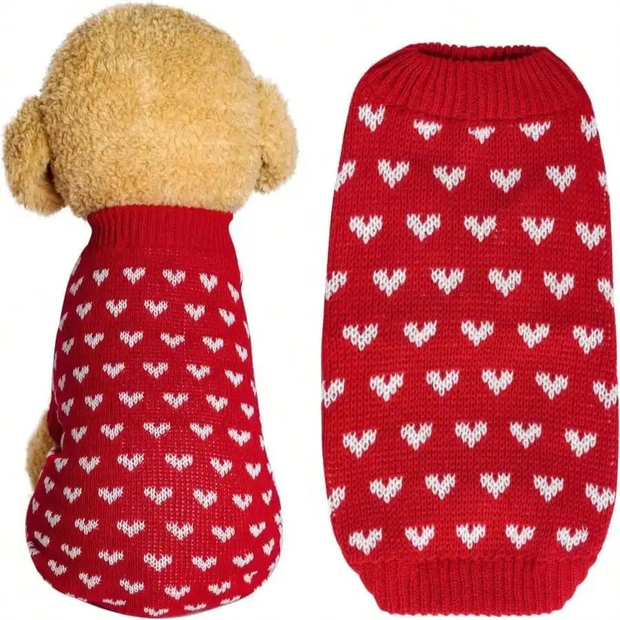 Knitted Dog Sweater With Heart Pattern For Small Pets