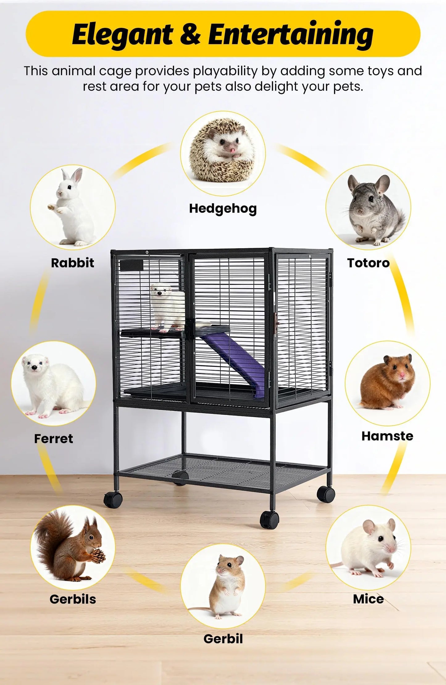 HiMISSCN Multi Level Small Animal Cage With Ramp Removable Tray